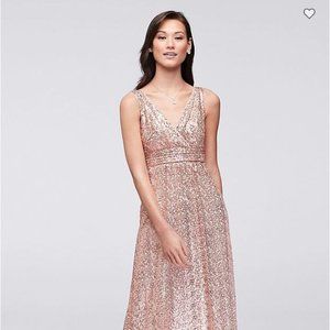 Rose Gold Sequin V-Neck Bridesmaid Dress